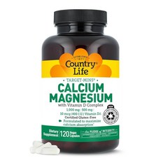 Country Life 칼슘 마그네슘 복합체 식물성 캡슐 120개, Country Life 칼슘 마그네슘 복합체 식물성 캡, 1개, 120정