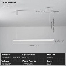 샹들리에조명 팬던트 조명 펜던트 다이닝 룸 사무실 화이트 바 주방 섬 블랙 미니멀리스트 램프에 대한 LED 선형 샹들리에, L120cm White, Warm White (3000K)