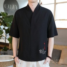 남자개량한복상의 티셔츠 남성용 전통 자수 법복 개량한복 셔츠 여름 생활복 퓨전 얇은