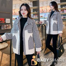 BabyShare時尚孕婦裝 千鳥格拼接羊羔絨長袖外套 孕婦裝【ONIL008D4R】
