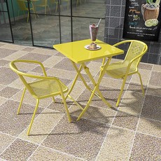 야외 철제테이블 의자 6인, 2개 아이언 의자+55cm 사각 D