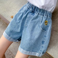 스마일밴딩데님3부팬츠 여아청반바지 초등숏팬츠 아동여름 데님팬츠 키즈 롤업팬츠