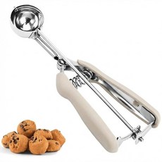 LLESCA 아이스크림 스쿱 쿠키 4 테이블스푼/ 60 밀리리터/ 2 온스 스쿱 베이킹용 18/8 스테인리스 스틸 스쿠퍼 트리거 릴리스를 갖춘 스쿠퍼 반죽 갈색 16255, #60/1 Tbsp, White