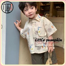 童裝套裝2024夏季新款中小童寶寶男童印花襯衫短袖休閒工裝短褲酷