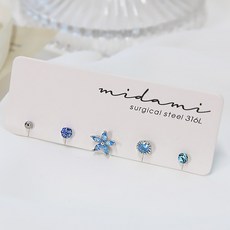 Midami 女款海洋藍色耳環5件組
