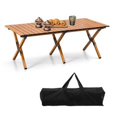 BOOSDEN 알루미늄 접이식 캠핑 테이블 휴대용 피크닉 야외 경량 롤업 해변 파티 파티오 바베큐 여행 뒷마당용 캠프 테이블, 오리지널 목재