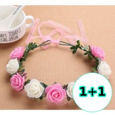 무지스 1+1 9송이 핑크화이트믹스 꽃화관 플라워화관 셀프웨딩 조화, 기본, 2개