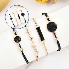 쌍문상회 지금 필요한 학생팔찌 레이어드 우정템 우정팔찌 블랙 여성 패션팔찌 세트 큐빅팔찌 여름팔찌 팔지 4개 커플팔찌 31872EA