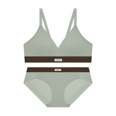 GUESS UNDERWEAR 텐더 브라운 사이드볼륨 골지 브라렛 팬티 세트- 민트