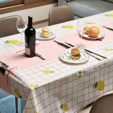 스마일리브 모던 방수 식탁보, 1개, 152x140cm, 핑크 와인