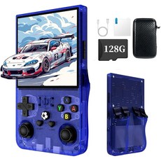 [포르르] R36MAX 레트로 게임 콘솔(R36S 새 업그레이드) - 4K HD 4.0인치 IPS 화면 128GB 프리로드된 22 000개 이상의 게임 오픈 소스 리눅스 시스템, Blue 128g