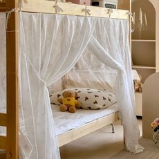 kiki 白色蕾絲紗 上下鋪蚊帳 大學生宿舍適用 上下鋪通用蚊帳, 水藍色提花,上寬135Cm下寬1.5m