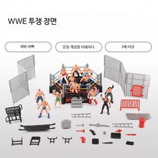 프로 레슬링 장난감 레슬러 아빠 인형 세트 WWE, 1개, G_12명의 레슬러 + 사각형 링 + 도구