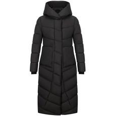 XULIKU 여성용 겨울 롱 퍼퍼 코트 후드 따뜻한 퀼트 재킷 주머니가 있는 지퍼 업 긴소매 오버코트 블랙. 스몰