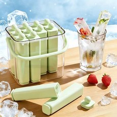 Oyoson 실리콘 막대스틱 롱 얼음 트레이 아이스 몰드 얼음 롱 트레이 몰드 과일 아이스바 쉬운 탈형, 1세트, 연두색