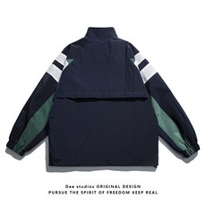 Dee studios남성과 여성을위한 학업 스타일 스탠드 칼라 스트라이프 컬러 매칭 스포츠 코트2022봄 러쉬 재킷