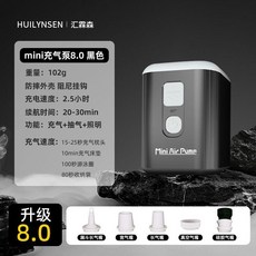 HUILYNNSEN 戶外充氣泵 便攜充氣泵 充氣吸氣一體 多種吸嘴實用搭配 輕便不占空間, 1個, 【二代】炭晶黑丨送氣嘴*5+數據線