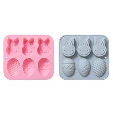 Tuxxzis 부활절 달걀 토끼 몰드 2팩 간식 초콜릿 케이크 젤리 퍼지 푸딩 베이킹용 266322, 부활절 모양