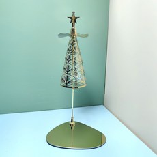 創意香薰蠟燭旋轉燭臺，金色松樹造型, 金色松樹多樂斯托盤不含蠟燭