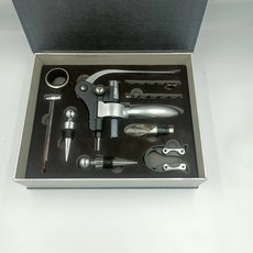 紅酒開瓶器九件套木盒禮盒套裝, 磁吸禮盒9件套白鎳款, 1個