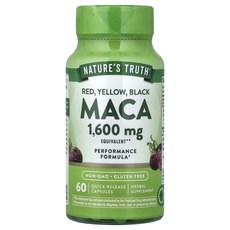 Natures Truth 레드 옐로우 블랙 마카 1600mg 빠른 방출 캡슐 60정