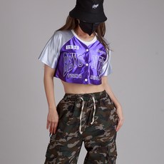 댄마샵 새틴 크롭 야구 반팔티 방송댄스복 줌바댄스복 에어로빅복