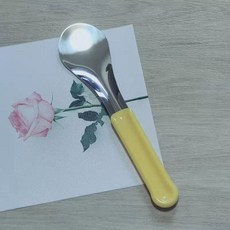 桃園出貨 304不銹鋼雪糕勺子 手工玫瑰花冰淇淋造型鏟 冰激凌鏟 冰鏟 冷飲店鏟子 雪糕店鏟子 短柄圓頭冰淇淋勺, 1個, 黃色柄剷1支