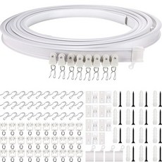 Jetec 커튼 트랙 천장 유연한 커튼 트랙 구부릴 수 있는 레일 곡선형 벽걸이 거실 침실 칸막이 로드 RV(5m/16.4피트) 블랙), 화이트