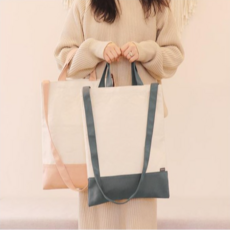 투톤 에코백 여성 심플 주머니 데일리 에코백 캔버스 숄더백 코튼 가방 내부 안감 배색 사각 보조 토트