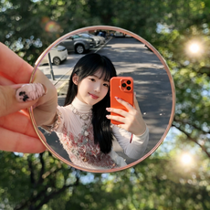 바로유즈 휴대용 볼록거울 여행 셀카 촬영용 9.5cm 전용 보관파우치 세트, 1개, 메탈실버L