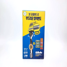 질레트 정품 프로쉴드 옐로우 파워 면도기 핸들 + 면도날 4p 세트, 1세트