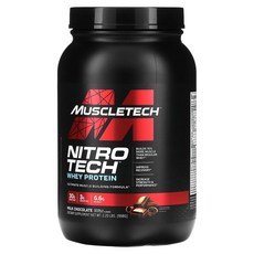 MuscleTech 퍼포먼스 시리즈 Nitro Tech 분리 유청 펩타이드 주요 공급원 밀크 초콜릿 998g(2.20lbs), 1개, 기본, 997g