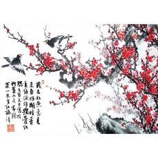 동양화 매조도와 붉은 홍매 직소 퍼즐 1000피스, 퍼즐코리아, 애드원
