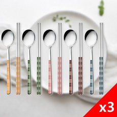 KaiBaOh 수저 세트 한식 수저 스텐인리스 숟가락 젓가락 다양한 양식 2인 ~대가족용, 심플, 컬러풀, 3