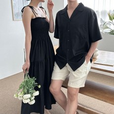 바넬 남녀 커플 비치웨어 썸머룩 커플룩 시밀러룩 여름 남자 셔츠 여자 드레스 세트 여행