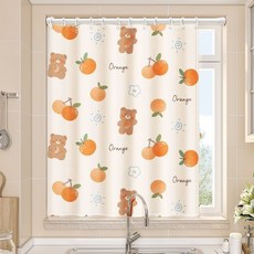 臺灣出貨 【送伸縮桿】窗簾 免打孔伸縮桿窗簾 免打孔窗簾 ins窗簾 臥室出租房 遮光佈紗窗簾 遮光窗簾佈, 柑橘熊【送烤漆伸縮桿+掛環】,寬90*高150cm-單開款