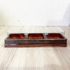 月餅盒 蛋黃酥盒 透明蓋吸塑盒 3格包裝托, 咖啡底, 1個