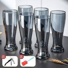 玻璃啤酒杯套裝 大容量防滑設計, 1個, 煙灰色啤酒杯450ml*6【送海馬刀+杯