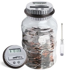 남자 대형 저금통 LCD 카운터가 있는 Vcertcpl 디지털 코인 카운팅 뱅크 1 8L 용량 뱅크 머니 병 모든 코인을 위해 설계됨 파란색, Gray