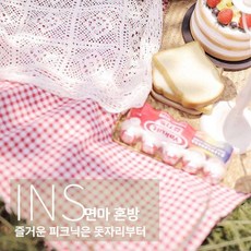 레드 체크 피크닉 매트 봄가을 캠핑 방수 테이블보 빈티지 스타일, 핑크 90x90cm
