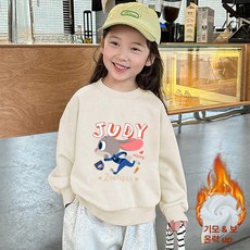 (기모선택) 키즈 맨투맨 귀여운 주디 캐릭터 어린이 긴팔 상의 아동 봄옷 남아 여아맨투맨, 130cm, 애프리콧 기모 안감