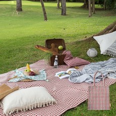 elena heim 雙面線條印花防水野餐墊組, 紅色檢查