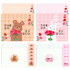 카네이션 미니 감사 카드 세트 2종 6장씩 12매입 봉투 스티커포함, 1개, 혼합