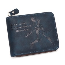 三折壓印棒球員錢夾男士短款錢夾鏈錢包 (有零錢袋)