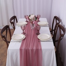 시폰 테이블 러너 Boho 쉬어 패브릭 웨딩 아치 오버레이 드레이핑 장식 생일 파티 테이블 장식을위한 쉬어 패브릭 실크, bean paste pink