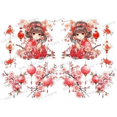 新年貼紙 水轉印/熱轉印/水晶貼紙, 1個, 藝術紙-A4