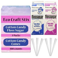 Eco Craft Stix 솜사탕 코튼 캔디 플로스 슈가 2팩과 100개 콘, 블루 라즈베리 & 핑크 바닐라, 1개 (1팩), 1.47kg