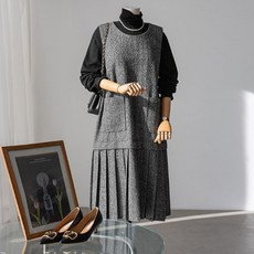 안나앤플러스 브젠 헤링본 나시 원피스[드레스ECU49] 빅사이즈