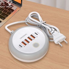 호환 터치 컨트롤 야간 조명이 포함된 50W USB 고속 충전 여행용 충전기 샤오미호환 EUUSUKKR용 멀티 포트 전원 스트립 소켓, White EU Plug, 1, 1, [04] EU White