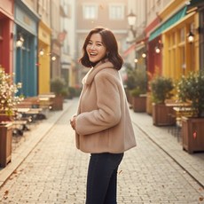FREE / 베이지 페이크 인조 모피 여성 중고 털 자켓 / P012 -777, 1개, 사진참고